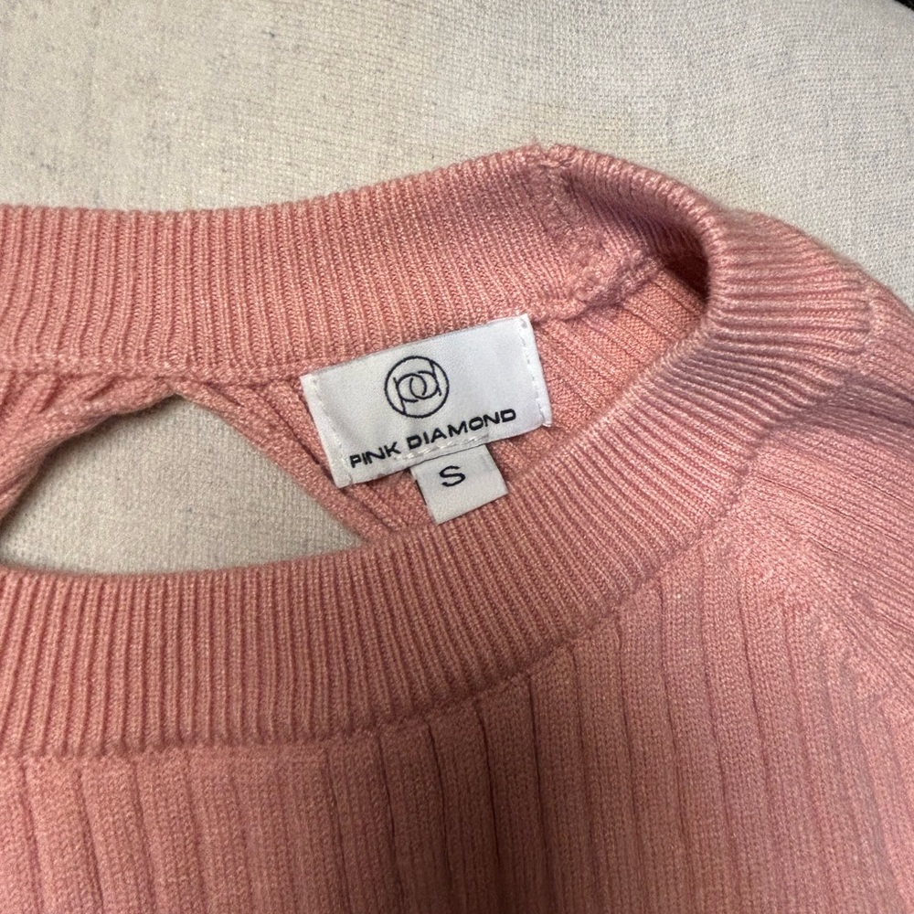 Pink Ribbed Knit Crop Sweater - Picture 4 of 4